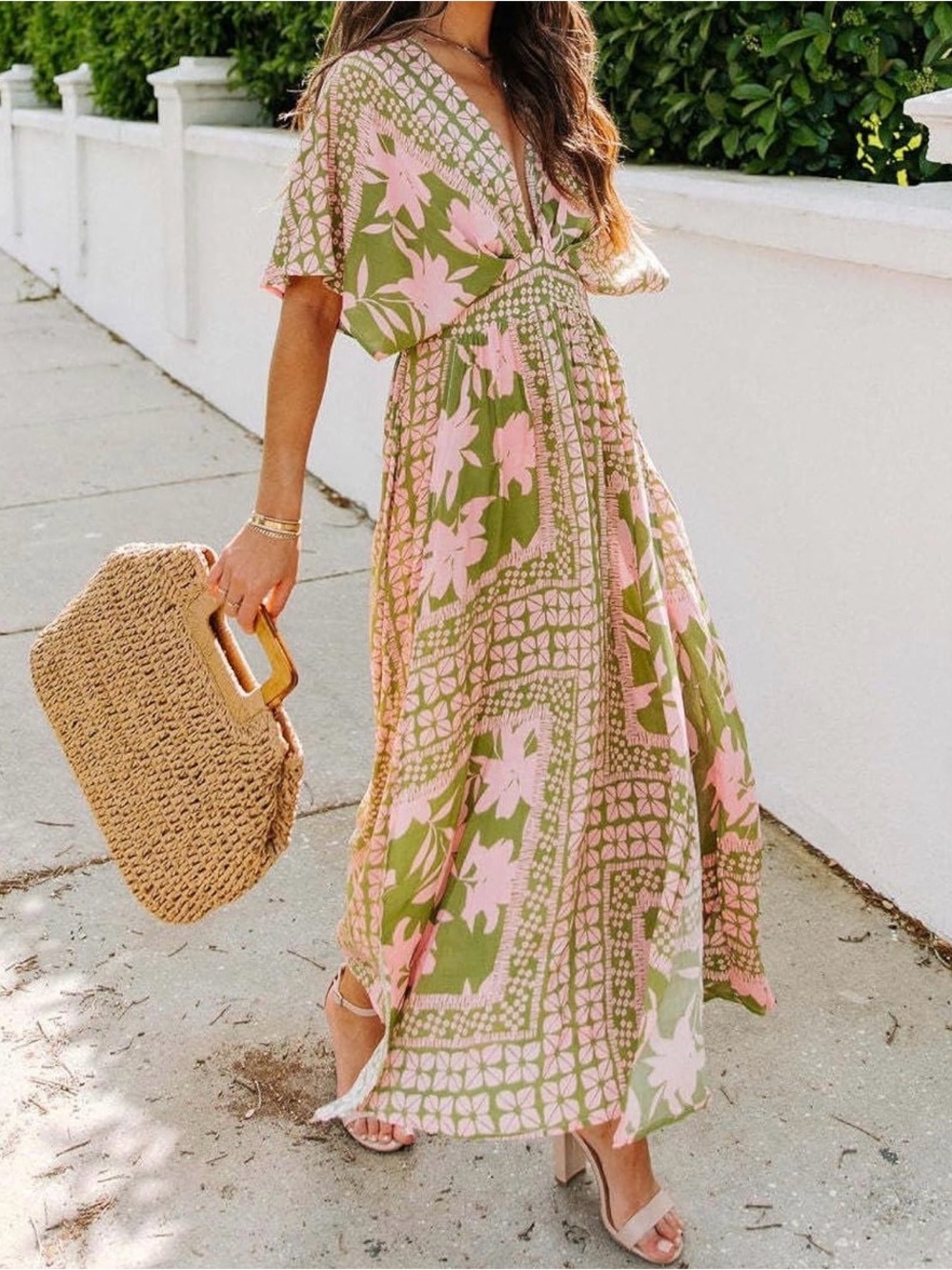 Sister Amy Women's Boho Floral Print Beach Party Flowy Ruffle Midi Dress. Size S